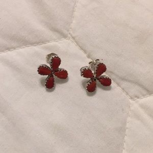 Sterling silver and coral earrings